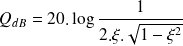 Q_{dB}=20.\log\frac 1 {2.\xi.\sqrt{1-\xi^2}}